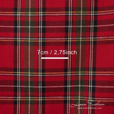 Linen - cotton fabric with red, black, green, yellow checks