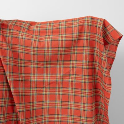 Plaid linen cotton fabric in red