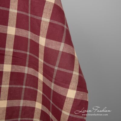 Linen cotton red fabric with cream checks 7 Cream checked linen cotton fabric in red.