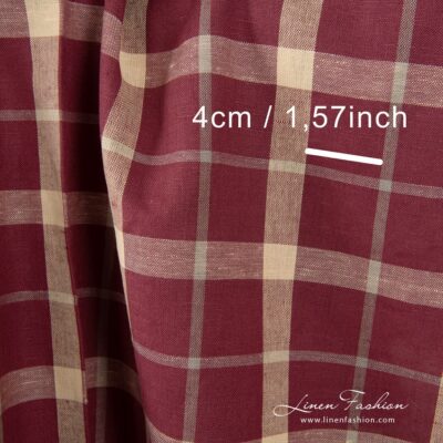 Linen cotton red fabric with cream checks 8 Checked linen cotton fabric in red.