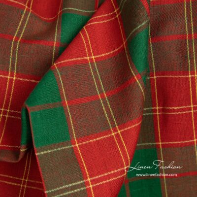 Linen cotton fabric in red and green checks