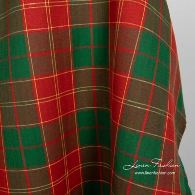 Linen cotton fabric in red and green checks