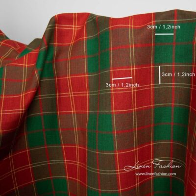 Linen cotton fabric in red and green checks