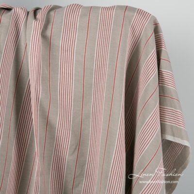 Grey linen cotton fabric in white and red stripes 4 Linen cotton fabric in white and red stripes