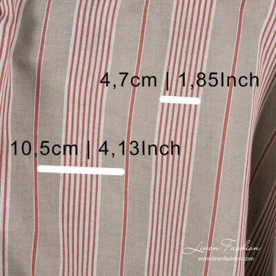 Grey linen cotton fabric in white and red stripes 6 Linen blend fabric with white and red stripe width measures