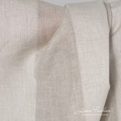 Grey linen cotton fabric with open weave stripes 6 Striped grey linen cotton fabric.