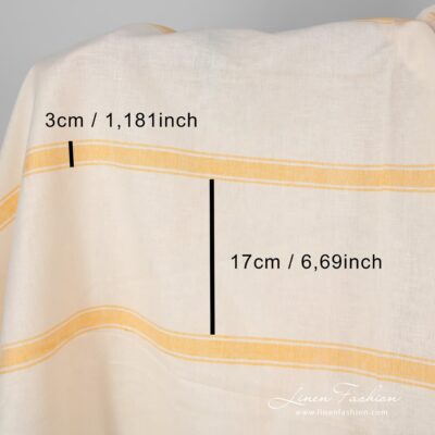 Linen cotton striped fabric in cream colour.