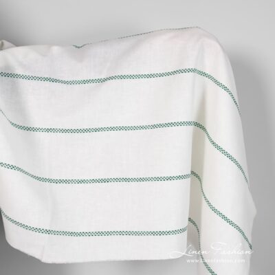 Linen cotton fabric off-white with green stripes