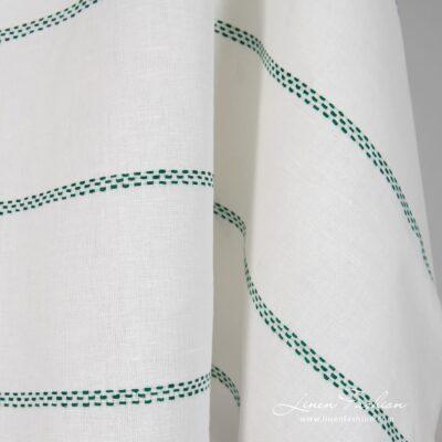 Linen cotton fabric off-white with green stripes