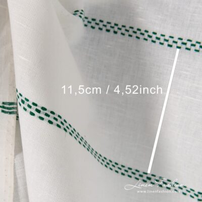 Linen cotton fabric off-white with green stripes
