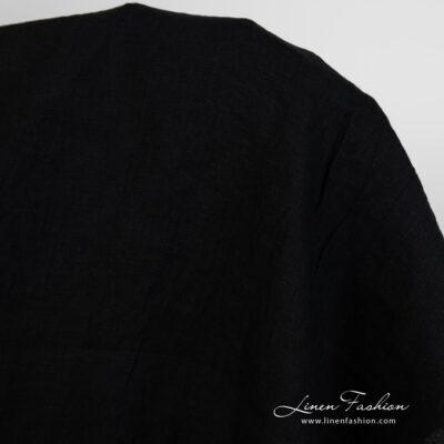 Washed linen fabric black colour close up detail