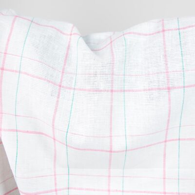white linen fabric, pink check 150cm