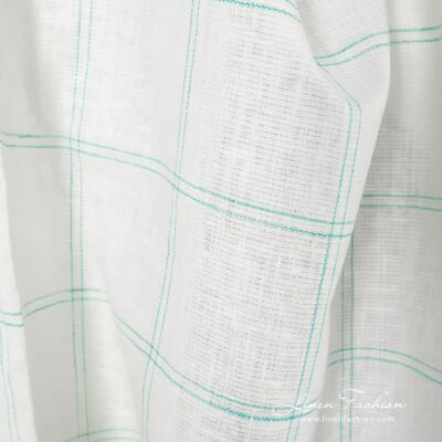100% linen fabric in green checks.