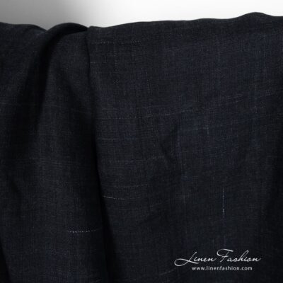 Dark blue linen fabric with decorative stripes 7 Dark blue linen fabric with white stripes