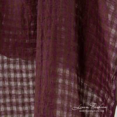 Linen fabric in brown and purple checks washed 6 100% linen fabric in brown purple checks.