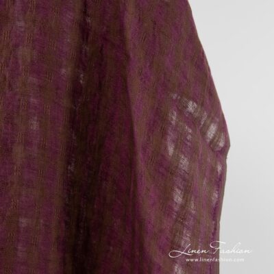 Linen fabric in brown and purple checks washed 7 Washed 100% linen fabric in checks.