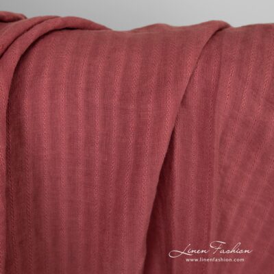 Ruby linen fabric with decorative stripes