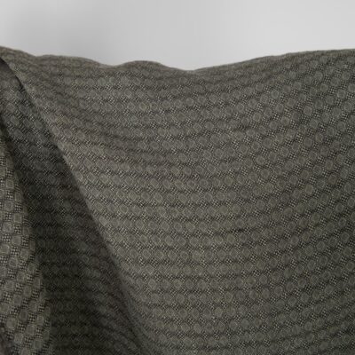 Washed linen fabric dark grey and green diamond pattern, 100% linen