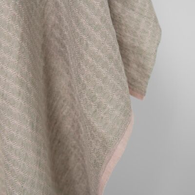 Washed linen fabric lilac green pattern, fabric edge