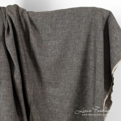 Herringbone linen fabric in black and natural linen 6 Herringbone linen fabric in black and natural linen