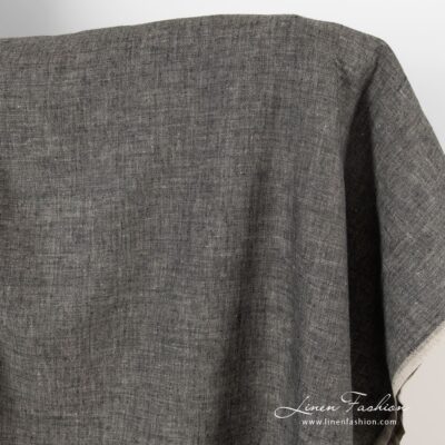 Herringbone linen fabric in black and natural linen 7 100% linen fabric