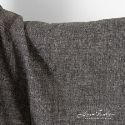 Herringbone linen fabric in black and natural linen 8 Linen fabric in black and natural (undyed) linen color