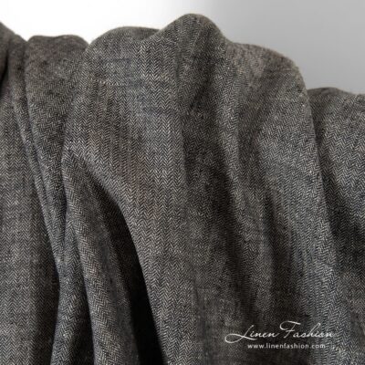 Herringbone linen fabric in black and natural linen 9 Linen fabric in herringbone pattern