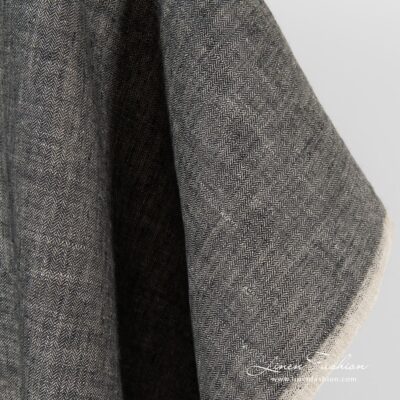Herringbone linen fabric in black and natural linen 10 Herringbone linen fabric, perfect for clothes and home textile