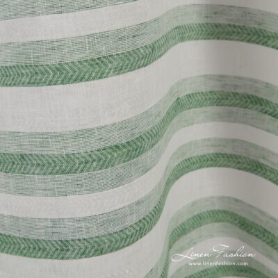 Green and white linen fabric in stripes