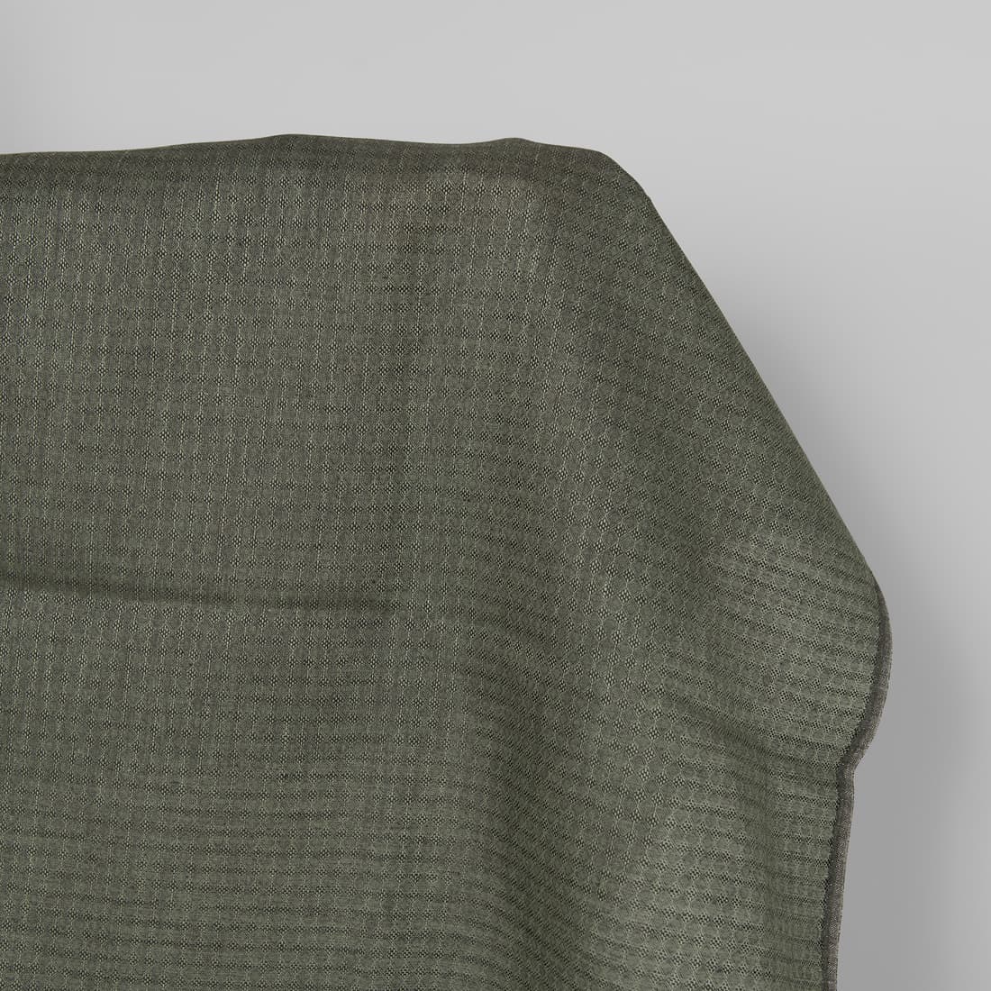 Linen fabric dark grey and green diamond pattern