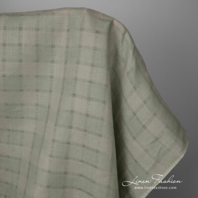 Linen fabric dusty green grey striped checks product photo