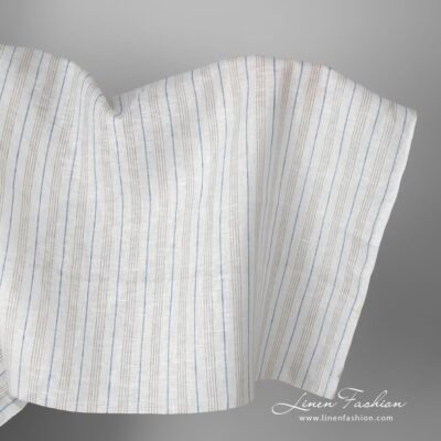 Linen fabric white with blue and grey stripes 5 Linen fabric white with blue and grey stripes