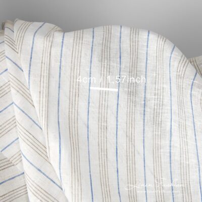 Linen fabric white with blue and grey stripes 6 Linen fabric white with blue and grey stripes with measurements