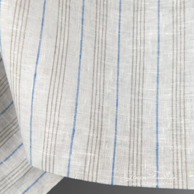 Linen fabric white with blue and grey stripes 8 Linen fabric white with blue and grey stripes edge