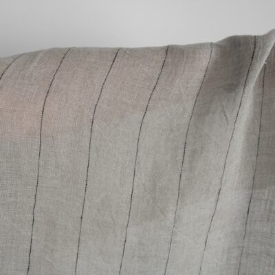 Natural transparent linen fabric with black stripes washed 6 Natural transparent linen fabric with black stripes washed close up detail