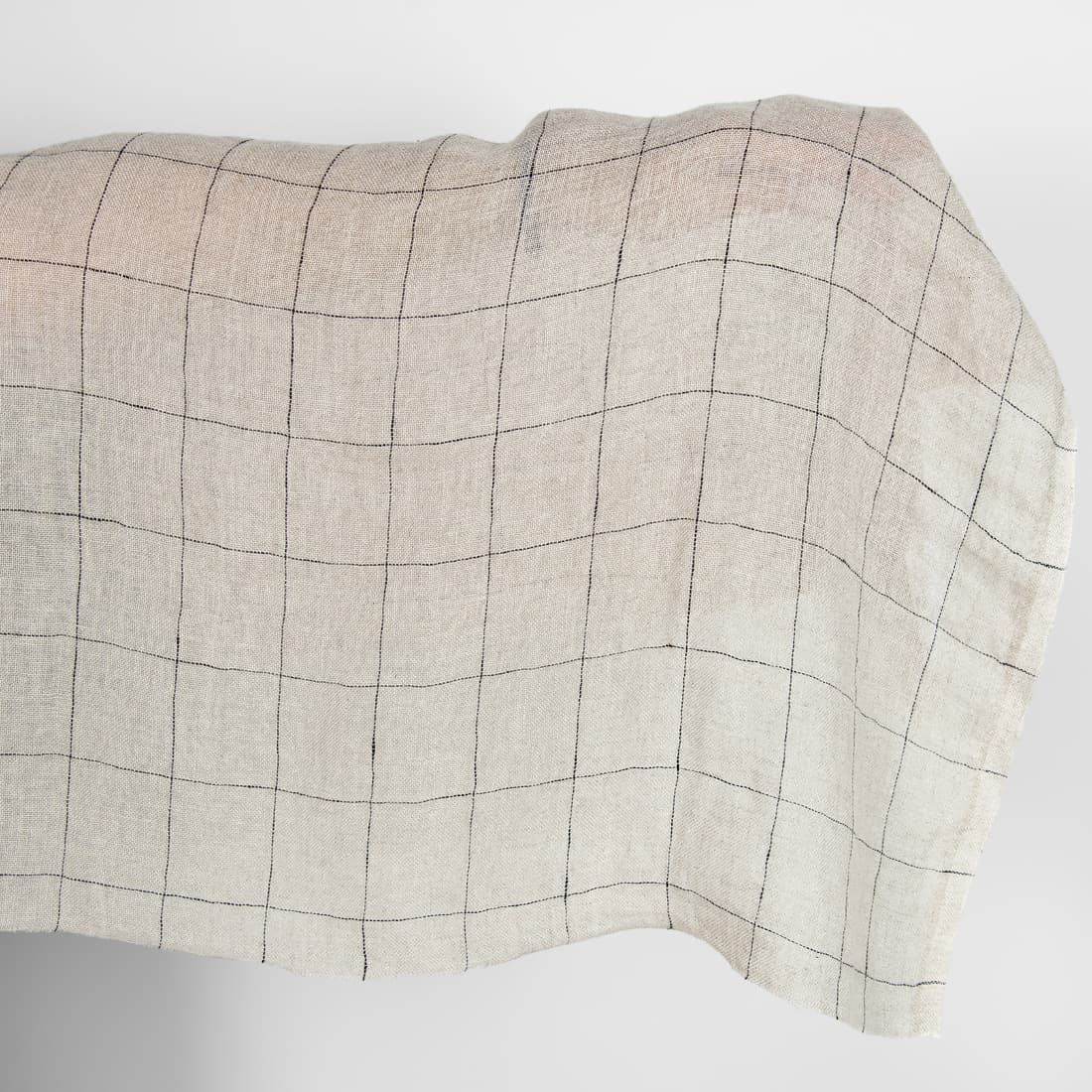 Natural transparent checked linen fabric washed