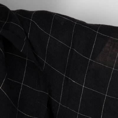 Black transparent checked linen fabric washed 7 Black transparent checked linen fabric washed close up detail