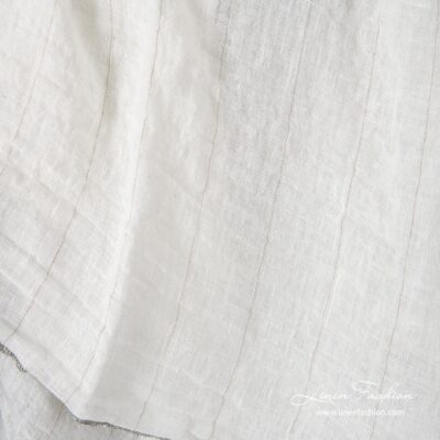 Off-white gauze linen fabric thin grey stripes washed 4 Gauze linen fabric, white with grey stripe, washed