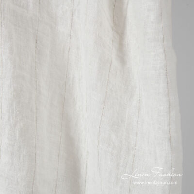 Off-white gauze linen fabric thin grey stripes washed 5 Washed gauze linen fabric, white with thin stripe