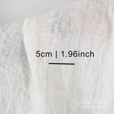 Off-white gauze linen fabric thin grey stripes washed 6 White washed gauze fabric with thin stripe measures