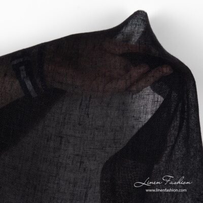 Pure linen transparent black fabric