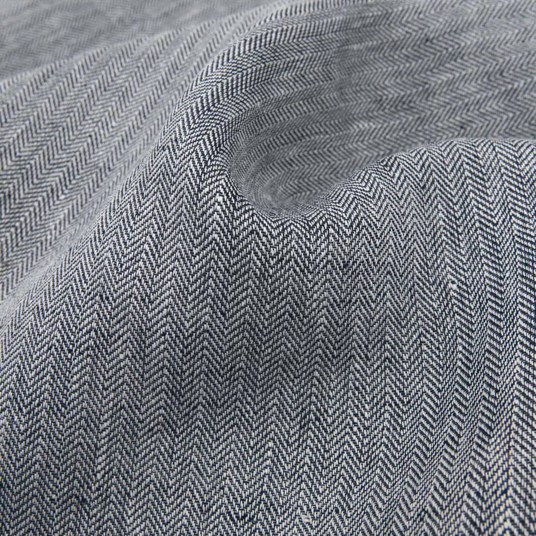 Black-white linen fabric in herringbone pattern main image