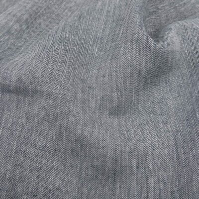 Black-white linen fabric in herringbone pattern