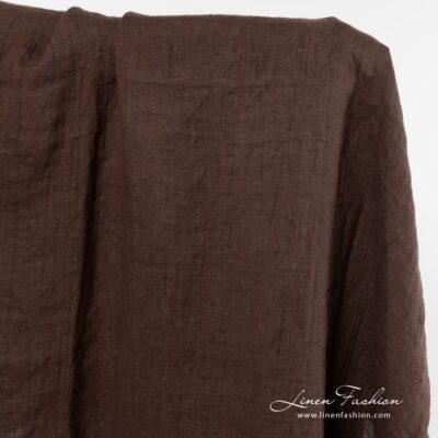 Washed linen fabric brown with vertical stripes 6 Washed linen fabric in brown colour.