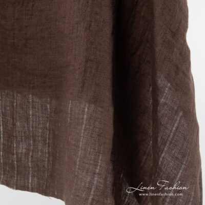 Washed linen fabric brown with vertical stripes 7 Striped washed linen fabric in brown.