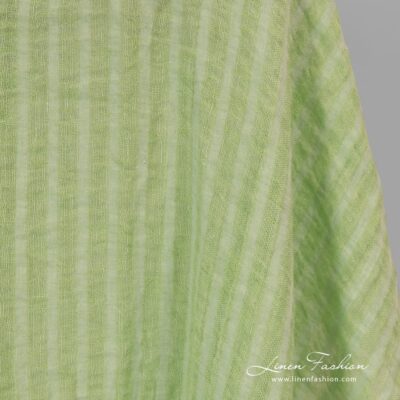 Linen fabric lime green stripes washed 5 Washed 100% linen fabric in lime green stripes.