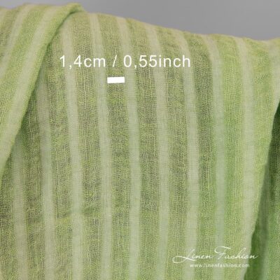 Linen fabric lime green stripes washed 6 Lime green striped 100% linen fabric.