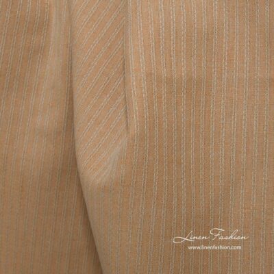 Linen cotton light brown fabric with decorative stripes
