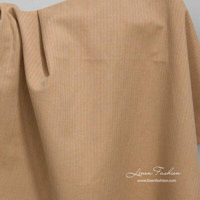 Linen cotton light brown fabric with decorative stripes