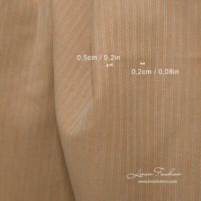 Linen cotton light brown fabric with decorative stripes